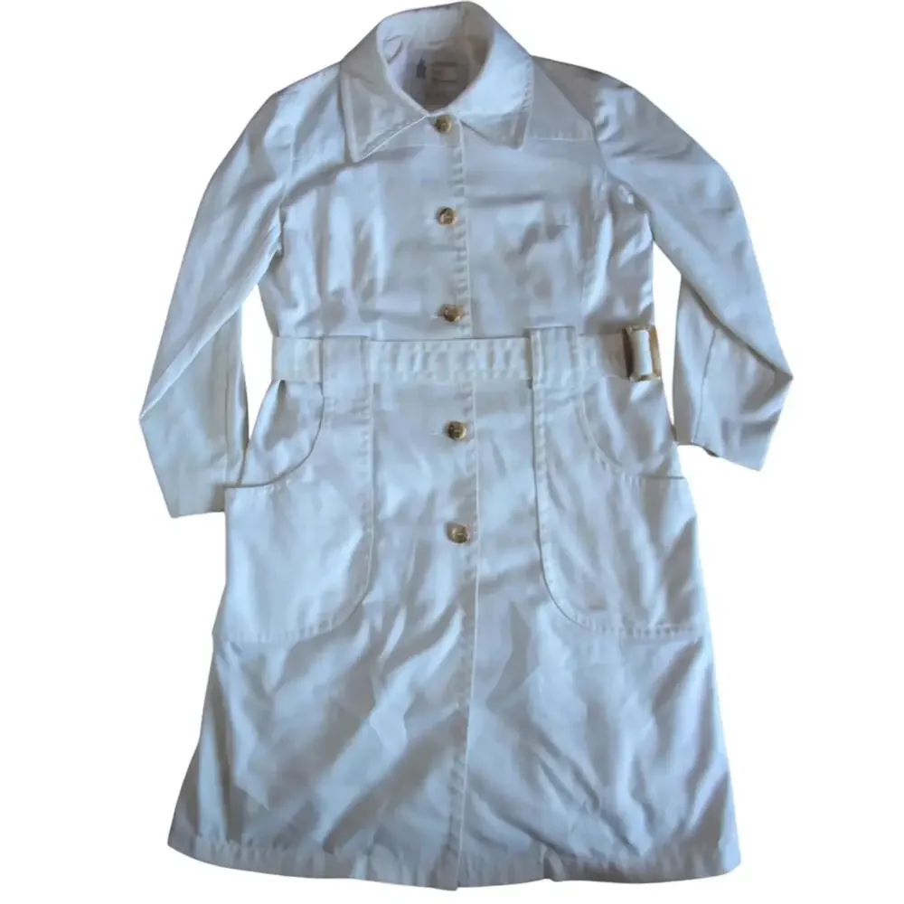 Vintage London Fog Coat Womens 12 White Belted Trench Rain Caribe Cloth‎ 60s